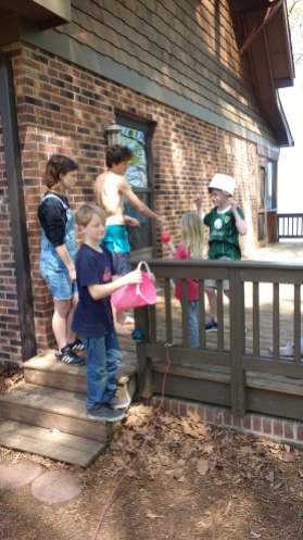 Easter Egg hunt with the cousins! Sims set up the egg hunt this year.